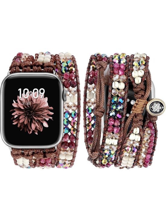 Accessories - Women's Purple Boho Beaded Band Compatible with Apple Stones Bracelet Watches